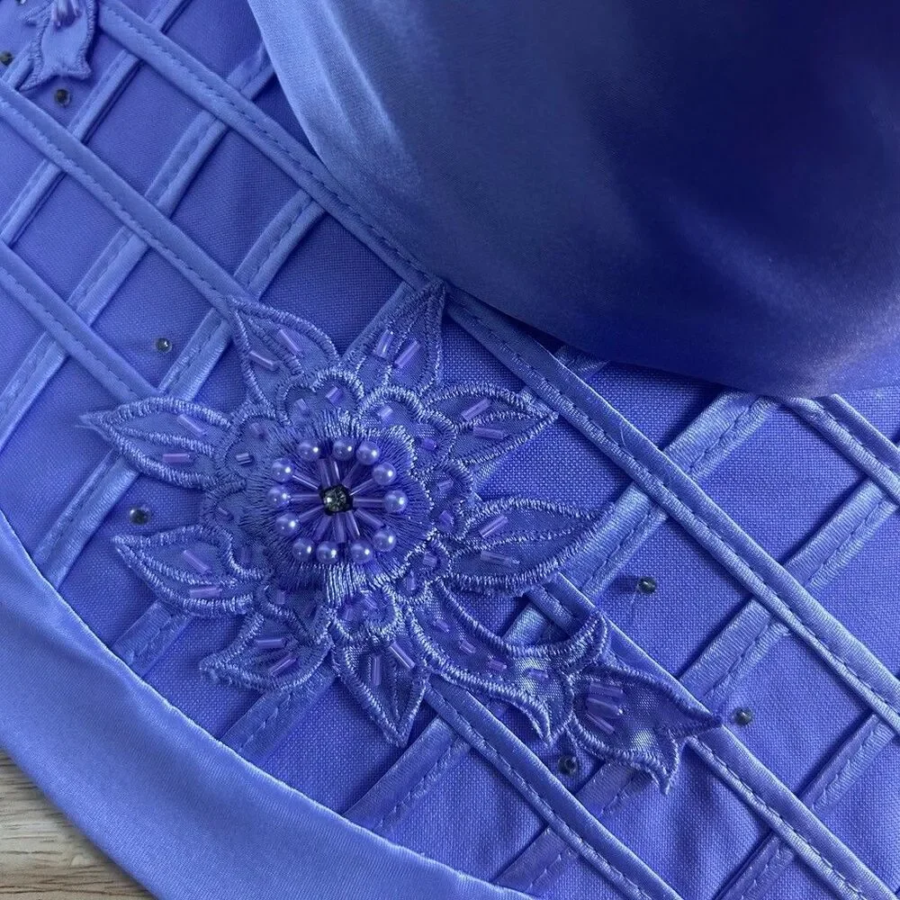 Studio 3 Women Purple Church Hat Wide Brim Beaded Floral Bow Derby Dress Hat